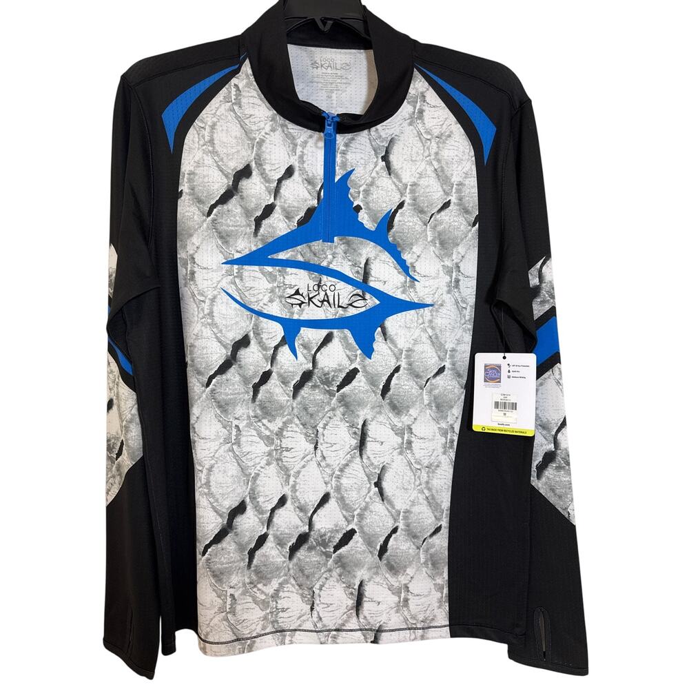 NWT LOCO SKAILZ Medium Performance Fishing Shirt Long Sleeve 1/4 Zip Thumb Hole